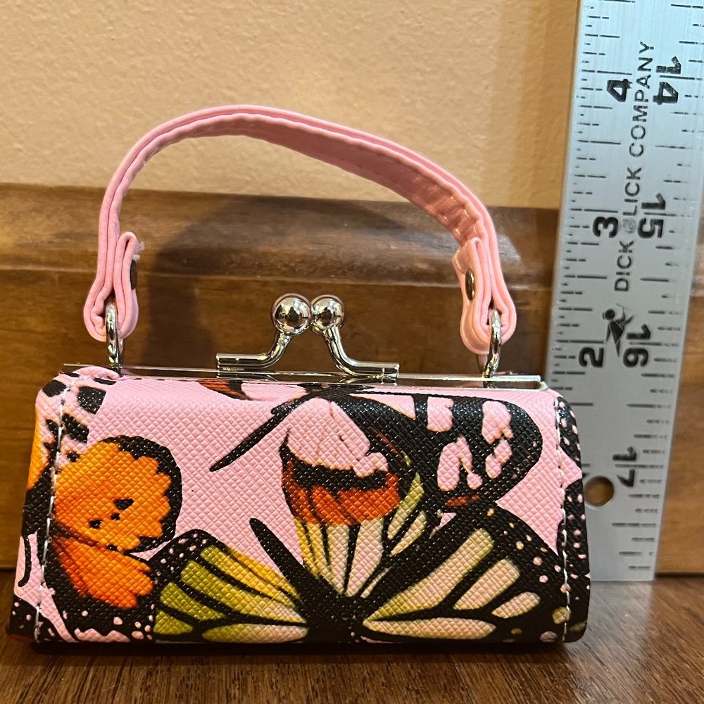 Cute unique Tic tok pink butterfly lipstick purse 4" x 2" B30